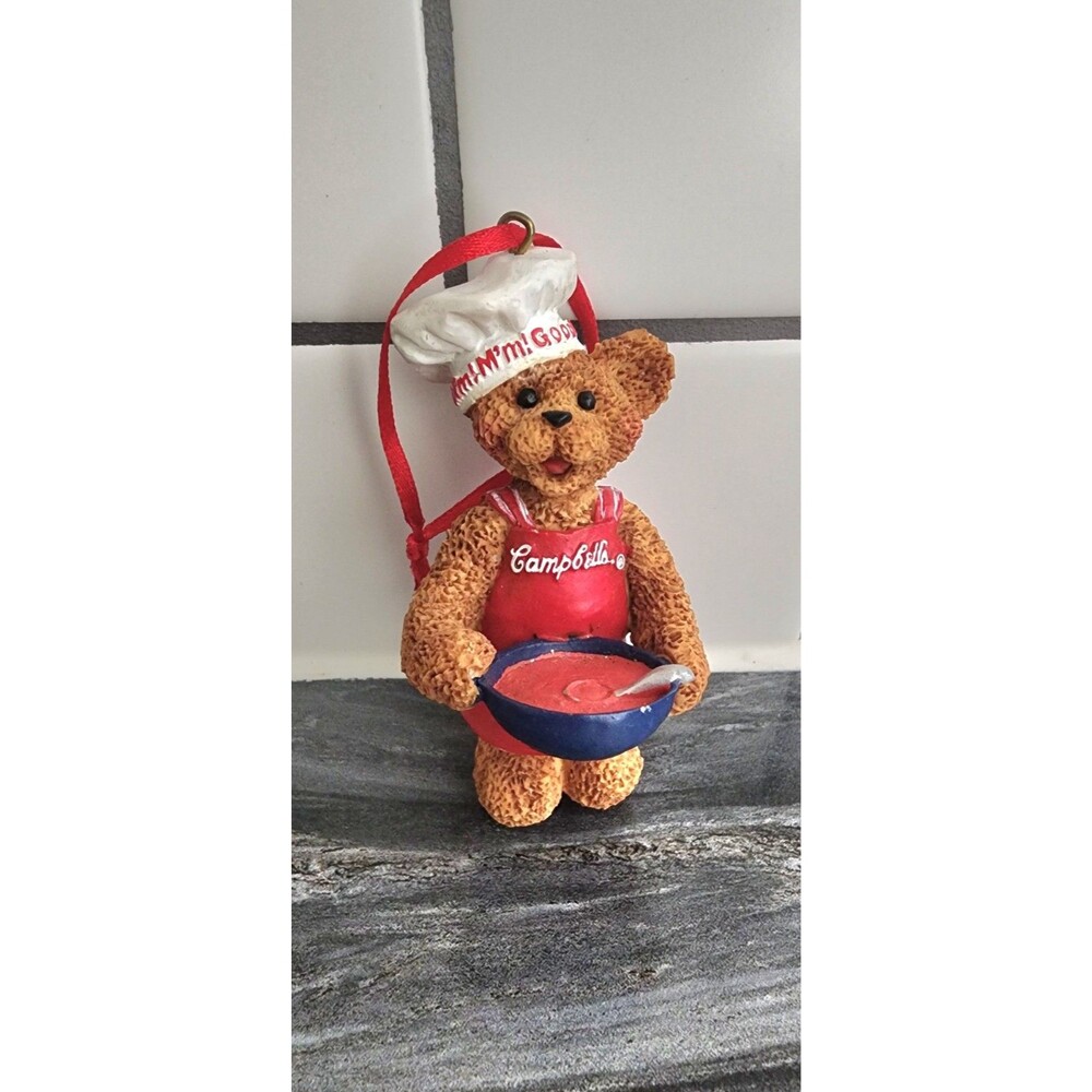 Vtg 1998 Kurt Adler Campbells Soup Teddy Bear Chef Christmas Ornament M'm Good